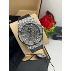 Hublot Rhinestones Leather Strap Wrist Watch