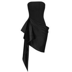 Drape Crepe Satin Strapless Gown